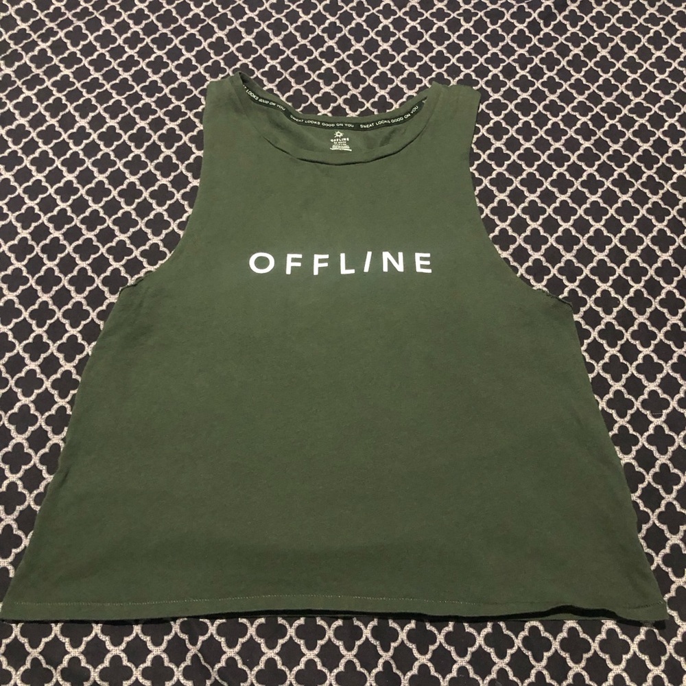 Offline By Aerie Womens Green Logo Spellout Sleeveless Crop Top Sz Small L8